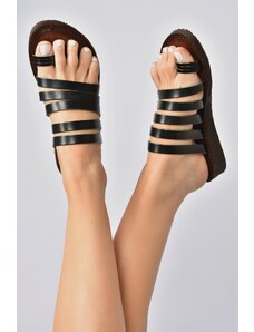 Fox Shoes Black Genuine Leather Women Sandals