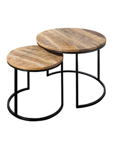 Moebel Living Set dvou odkládacích hnědých mangových stolků Riccardo 41/57 cm