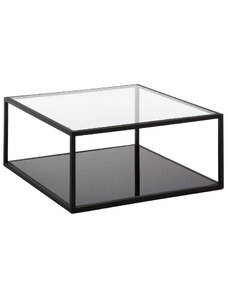 Černý kovový konferenční stolek Kave Home Blackhill 80 x 80 cm se skleněnou deskou