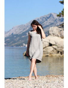 YooY Jednobarevné lněné plážové šaty