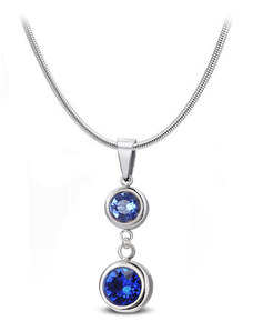 Jewellis ČR Jewellis ocelový náhrdelník Duo Chaton s krystaly Swarovski - Sapphire/Majestic Blue