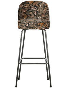 Hoorns Černá sametová barová židle Tergi 79 cm s květinovým vzorem II.