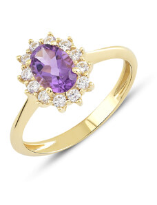 Lillian Vassago Zlatý prsten s ametystem a zirkony LLV22-GR017YA