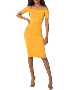 Basic žluté dámské přiléhavé šaty