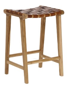 Hnědá kožená barová židle Kave Home Calixta 67 cm