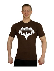 Aleš Lamka Elastické hnědé tričko Superhuman velké bílé logo 14 — vel. M