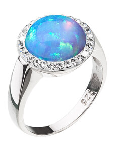 Evolution Group s.r.o. Stříbrný prsten se syntetickým opálem a krystaly Preciosa světle modrý 35060.1