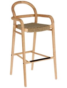 Dřevěná barová židle Kave Home Sheryl 79 cm s béžovým výpletem
