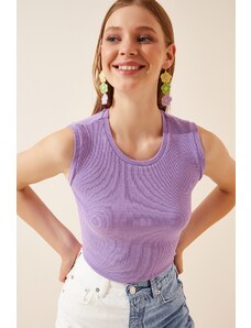 Happiness İstanbul Women's Lilac Crew Neck Cotton Knitted Blouse