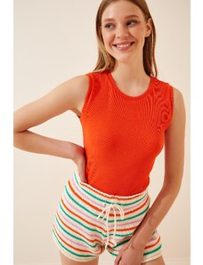 Happiness İstanbul Women's Orange Crew Neck Cotton Knitted Blouse