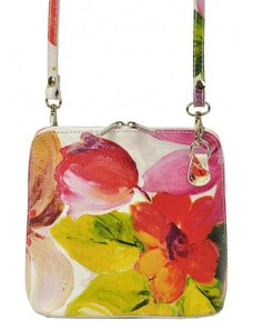 VERA PELLE Barebag Kožená malá dámská crossbody kabelka s motivem květů růžová