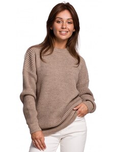 BK052 Žebrovaný pletený svetr - cappuccino