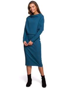 STYLOVE S245 Pletené šaty s límečkem - oceánsky modré