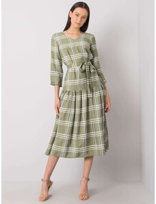 Fashionhunters Zelené kostkované šaty s volánkem
