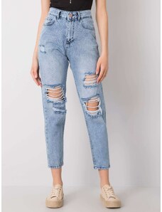 BASIC Modré dámské džíny s děrováním -blue Denim vzor