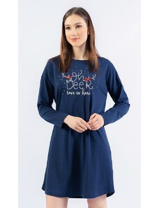 Vienetta Dámská noční košile s dlouhým rukávem Oh deer - tmavě modrá