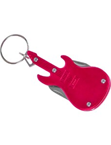 Přívěsek na klíče kovový - Nůž a otvírák na lahve - Elektrická kytara - Červená