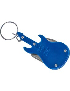 Přívěsek na klíče kovový - Nůž a otvírák na lahve - Elektrická kytara - Modrá