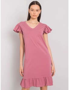 Fashionhunters Prašně růžové dámské šaty s volánem