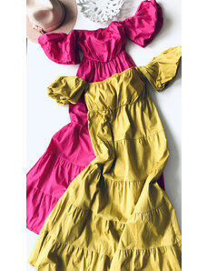 Italská móda Dlouhé luxusní šaty s balónovými rukávky
