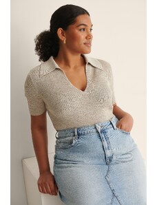 NA-KD Melange Knitted Short Sleeve Top