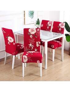 Napínací potah na židle - červený s květy