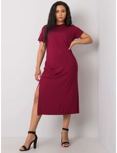 Basic Dámske bordové plus size šaty s rozparkom