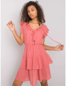 Fashionhunters OCH BELLA Růžové světlé šaty s volány