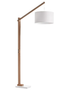Bílá bavlněná stojací lampa Kave Home Riaz 186 cm s dřevěnou podstavou