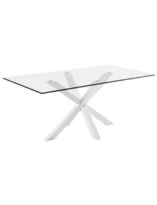 Skleněný jídelní stůl Kave Home Argo 200 x 100 cm s bílou kovovou podnoží