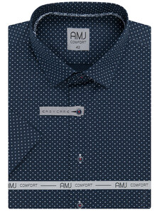 Košile AMJ Comfort fit s krátkým rukávem - tmavě modrá s jemným vzorem VKBR1192
