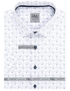 Košile AMJ Comfort fit s krátkým rukávem - bílá s modrým vzorem VKBR1197