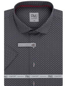 Košile AMJ Comfort fit s krátkým rukávem - tmavě šedá se světlým vzorem VKBR1211