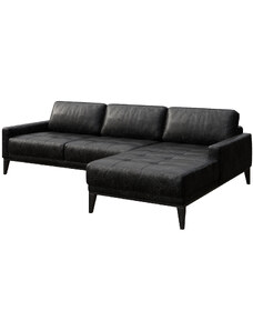 Černá vintage kožená rohová pohovka MESONICA Musso Tufted, pravá, 248 cm