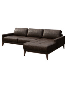 Tmavě hnědá vintage kožená rohová pohovka MESONICA Musso Tufted, pravá, 248 cm