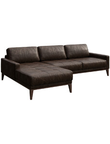 Tmavě hnědá vintage kožená rohová pohovka MESONICA Musso Tufted, levá, 248 cm