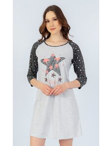 Vienetta Dámská noční košile s tříčtvrtečním rukávem Hvězda - světle šedá