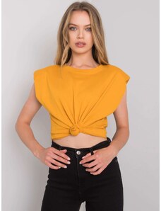 BASIC Tmavě žluté dámské tričko s ramenními vycpávkami -yellow Hořčicová