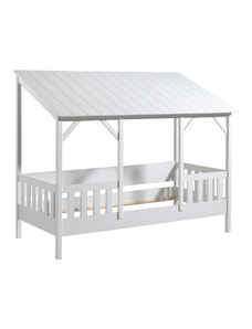 Bílá dřevěná dětská postel Vipack Housebed 90 x 200 cm s bílou střechou