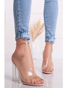 Givana Béžovo-transparentní pantofle na hrubém podpatku Aram