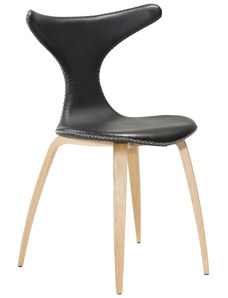 ​​​​​Dan-Form Černá kožená jídelní židle DAN-FORM Dolphin s dubovou podnoží