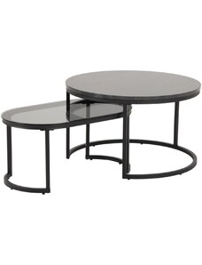 Scandi Set dvou černých konferenčních stolků Sprut 70/70 x 70/40 cm