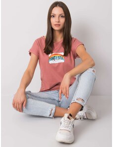 Fashionhunters Špinavé růžové bavlněné dámské tričko