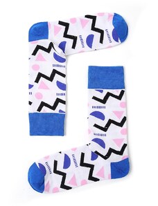 Love+Fun Pestrobarevné veselé ponožky bílé s modro-růžovými vzory Evo