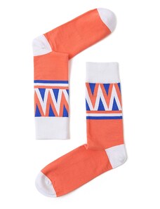 Love+Fun Pestrobarevné veselé ponožky oranžové s bílo-modrými motivy Naibi