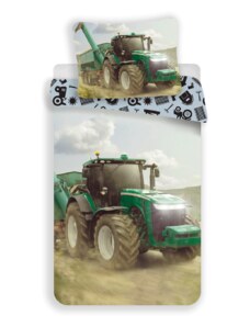 Jerry Fabrics Bavlněné povlečení 140x200 + 70x90 cm - Traktor "Green"
