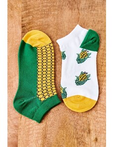 Kesi Nepárové Ponožky S Kukuřicí Bílé-Zelené