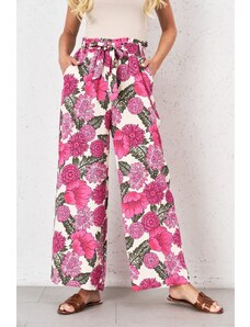 Široké viskózové kalhoty, růžová
