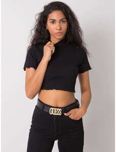 RUE PARIS ČERNÝ DÁMSKÝ CROP TOP S LÍMEČKEM -BLACK Černá