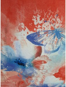 Haillo Fashion Viskóza tisk - květy a motýli, raport 73 cm, panel